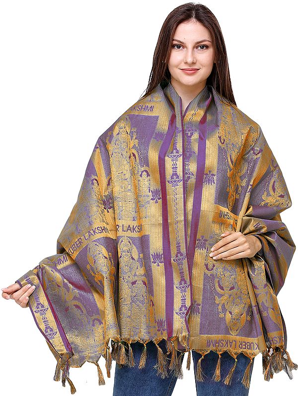 Zari-Woven Goddess Lakshmi and Lord Kuber Prayer Shawl