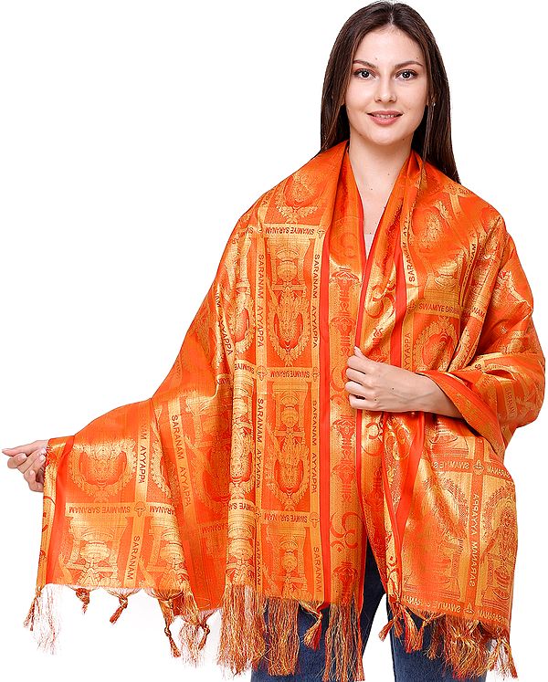 Brocaded Lord Ayyappan Prayer Shawl from Tamil Nadu