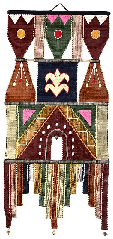Multicolor Handloom Wall-Hanging with Embroidered Bootis and Temple Border
