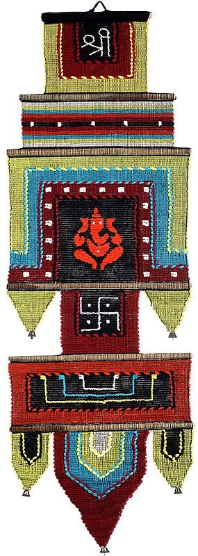 Multicolor Wall-Hanging from Maharashtra with Embroidered Ganesha, Om (AUM) and Swastik