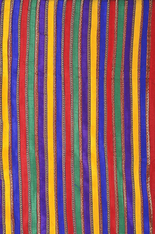 Tri-Color Border Fabric from Banaras with Golden Thread Weave