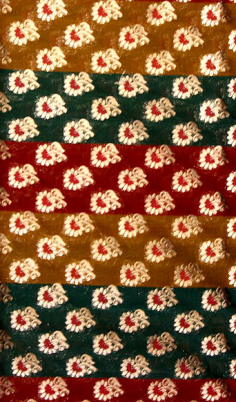 Tri-Color Handloom Fabric with Small Woven Flowers