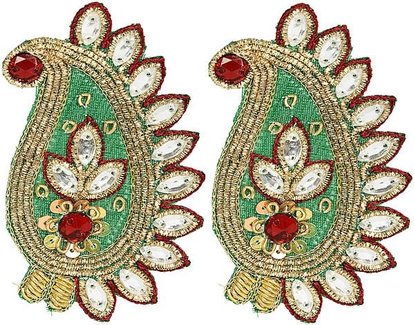 Pair of Green Paisley Zari-Embroidered Patches