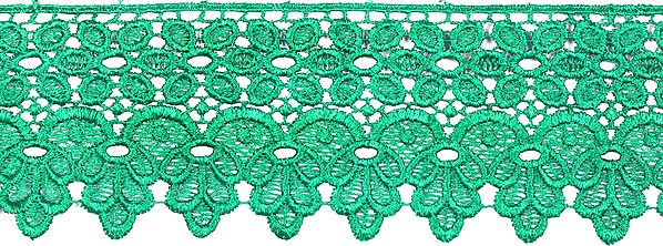 Medium-Green Floral Crochet Border with Cut-work