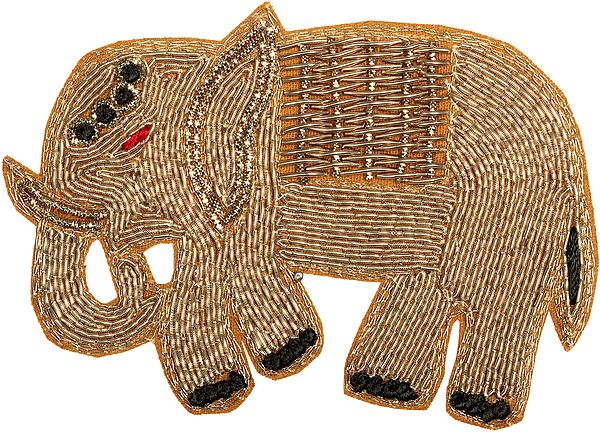 Champagne-Beige Embroidered Elephant Patch