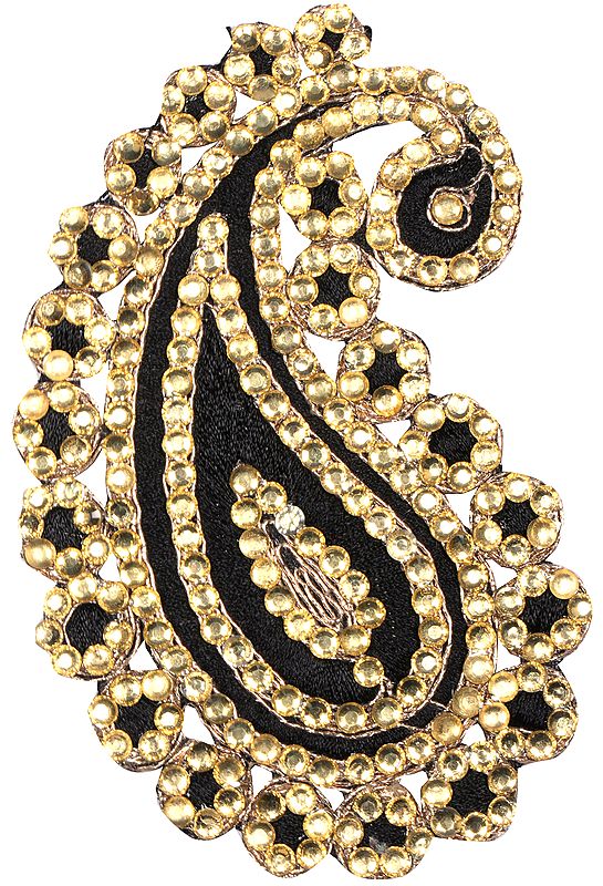 Set of Five Caviar-Black Paisley Patch with Crystals