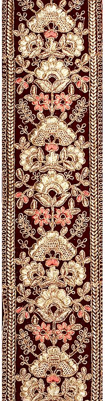 Garnet-Wine Zari-Embroidered Border with Florals All-Over