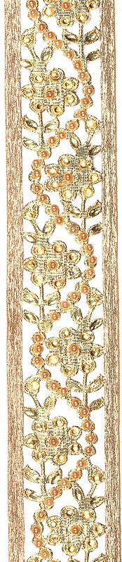 Rich-Gold Floral Gota Border with Cut-Work and Stones
