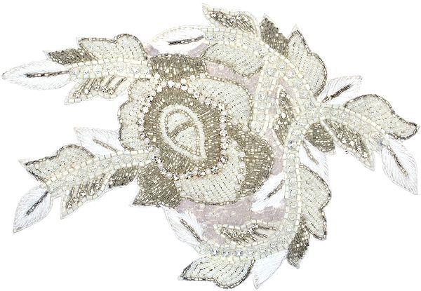 Ivory Embroidered Floral Patch with Embellished Beads and Sequins