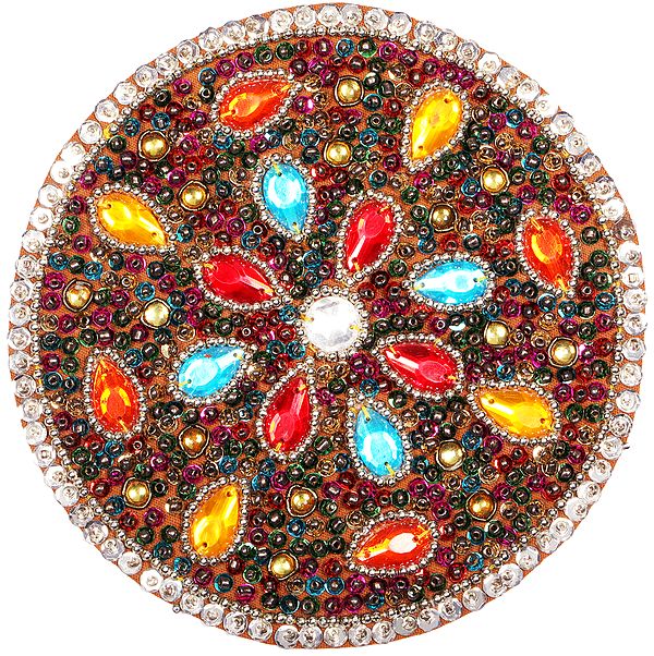 Multicoloured Stones and Sequins Embellished Round Patch