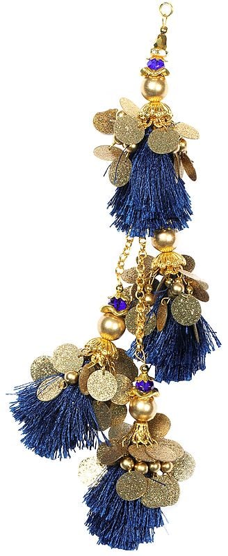 Designer Golden Latkan (Tassel) Pair with Silk Fringes and Pearls