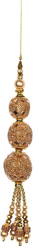Designer Golden Latkan (Tassel) Pair with Embellished Stones and Pearls