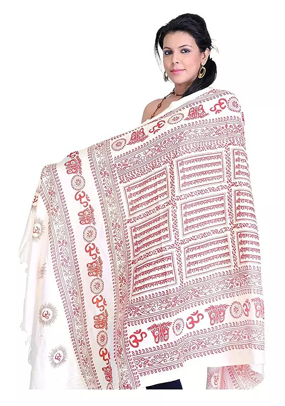 Hindu Prayer Shawl with Printed Sri Ram Jai Ram Jai Jai Ram Mantra