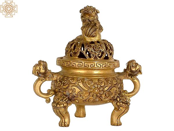 Snow Lion Incense Burner in Brass