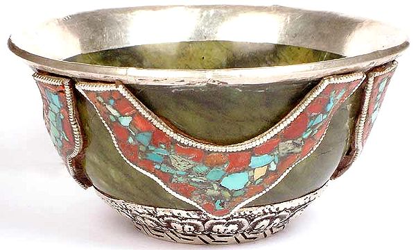 Ritual Bowl with Coral, Jade and Turquoise