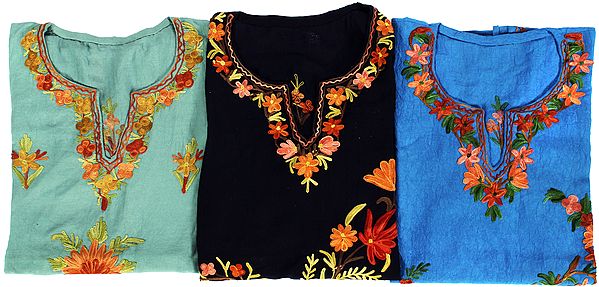 Lot of Three Kashmiri Tops with Aari Embroidery