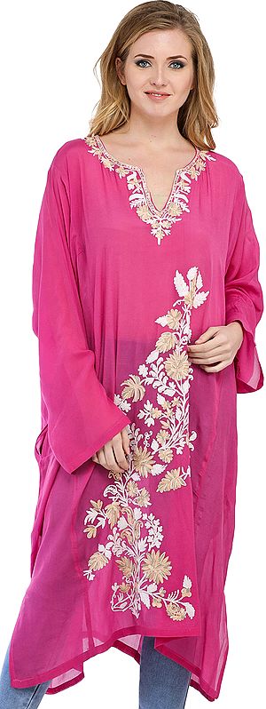 Wild-Orchid Kashmiri Sheer Phiran with Aari Floral-Embroidery