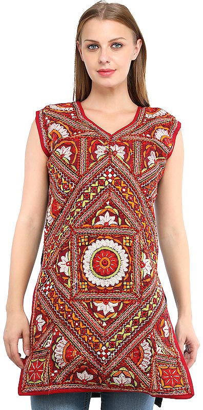 Jet-Black Kurti from Kutch with Antiquated Rabari Hand-Embroidery and Mirrors