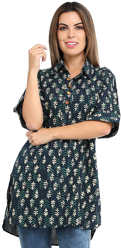 Summer Tunic Shirt with Block Printed Motifs All-Over