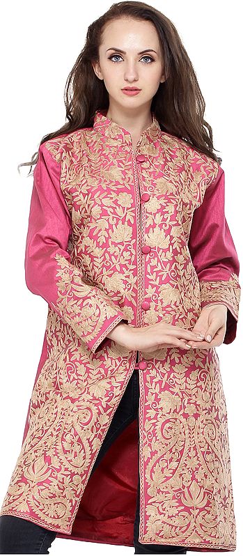 Shocking-Pink Jacket from Amritsar with Aari Embroidered Flowers and Paisleys