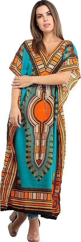 Long Printed Kaftan with Colorful African Print