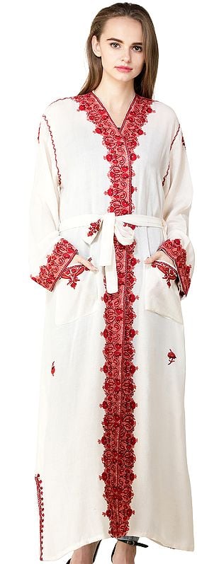 Kashmiri Robe with Aari Embroidered Paiselys and Florals