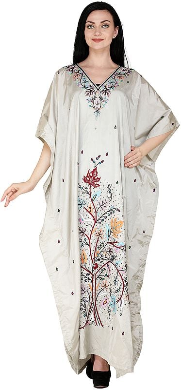 Moonstruck Kaftan from Kashmir with Hand-Embroidered Beads and Sequins