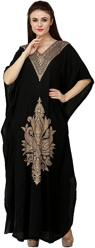 Cashmere Kaftan from Srinagar with Aari-Embroidered Flowers and Paisleys