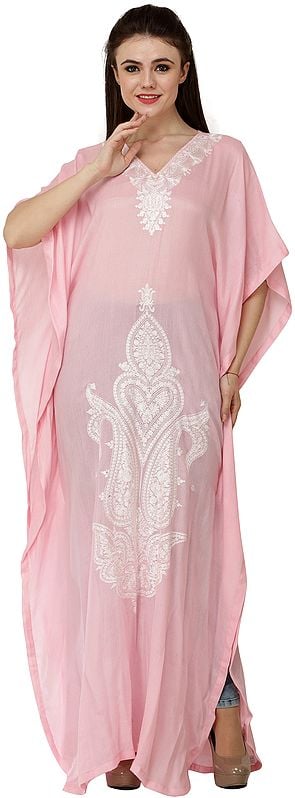 Cashmere Kaftan from Srinagar with Aari-Embroidered Flowers and Paisleys