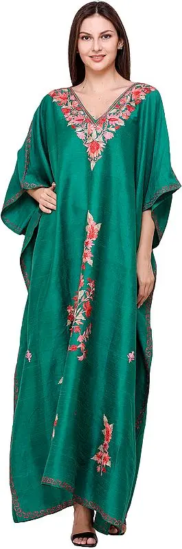 Parasalling Long Kashmiri Kaftan with Aari Embroidered Flowers