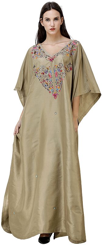 Safari Long Kaftan from Kashmir Embellished with Multicolor Crystals and Sequins