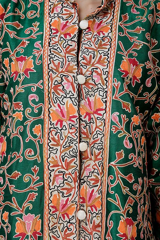 AmazonGreen Jacket from Amritsar with Embroidered Flowers AllOver