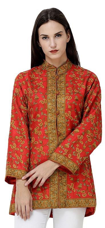 Jacket from Srinagar with Hand-Embroidered Florals and Paisleys