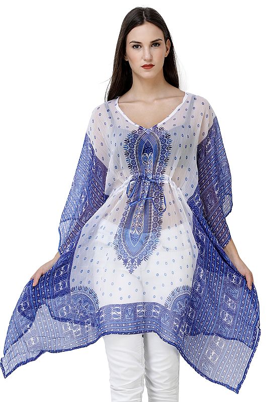 Diaphanous Beachwear Kaftan with Waist Sash