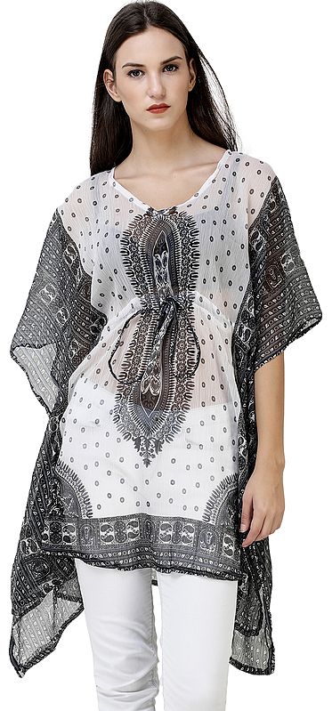 Diaphanous Beachwear Kaftan with Waist Sash