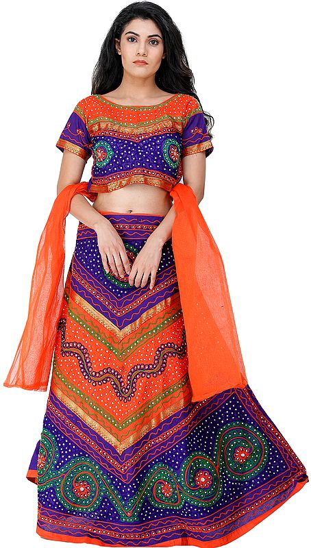 Lehenga Choli from Rajasthan with Thread Embroidery and Large Sequins