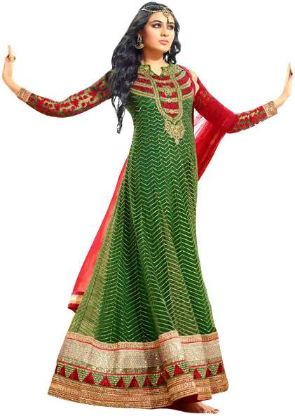 Fairway-Green Designer Heavy Anarkali Suit with Dense Zari-Embroidery