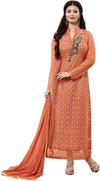 Canyon-Clay Ayesha Chikan Embroidered Long Choodidaar Kameez Suit with Zardozi Patch