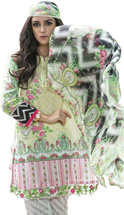 Sharp-Green Parallel Salwar Suit with Floral Print and Chiffon Dupatta