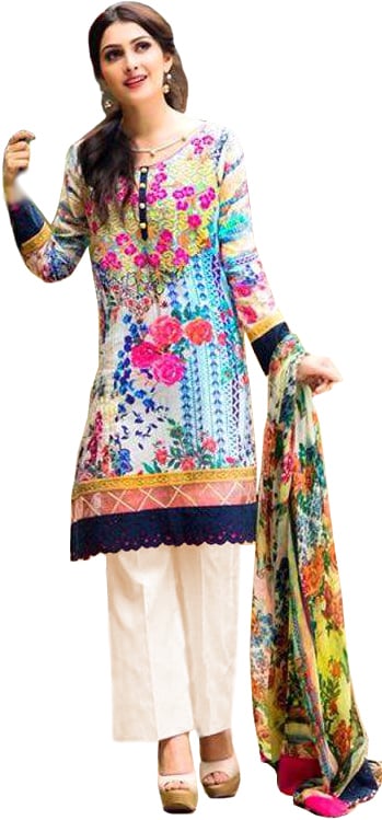 Ivory Palazzo Salwar Suit with Printed Flowers