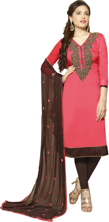 Rouge-Red and Chocolate Choodidaar Kameez Suit with Floral Beads-Embroidery on Neck