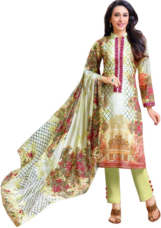 Glass-Green Karishma Digital-Printed Parallel Salwar Suit with Embroidered Patch on Neck