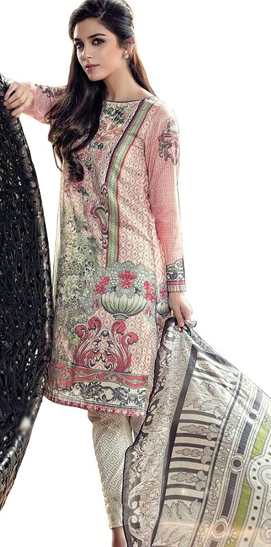 White and Pink Floral Printed Parallel Salwar Suit