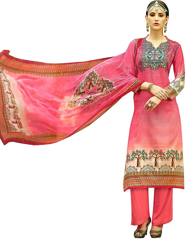 Pink-Lemonade Digital Printed Parallel Salwar Kameez Suit