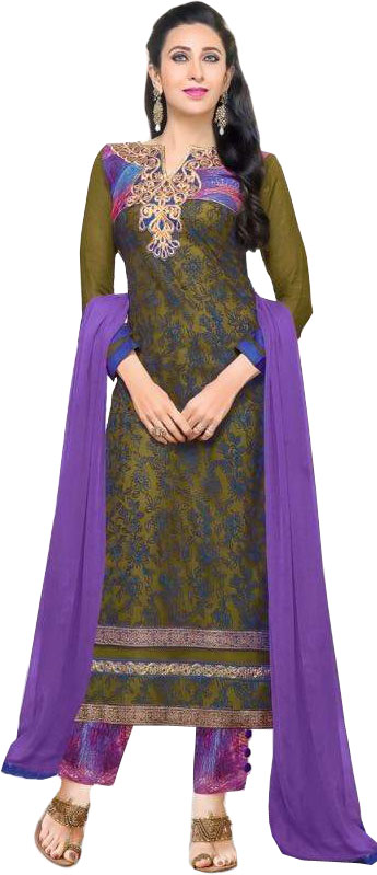 Olive and Purple Karishma Parallel Salwar Suit with Aari-Embroidery and Golden Patch on Neck