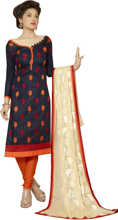 Eclipse-Blue and Orange Choodidaar Kameez Suit with Embroidered Bootis