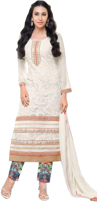 Egret-White Karishma Parallel Salwar Suit with Aari-Embroidery in Self and Digital Print on Salwar