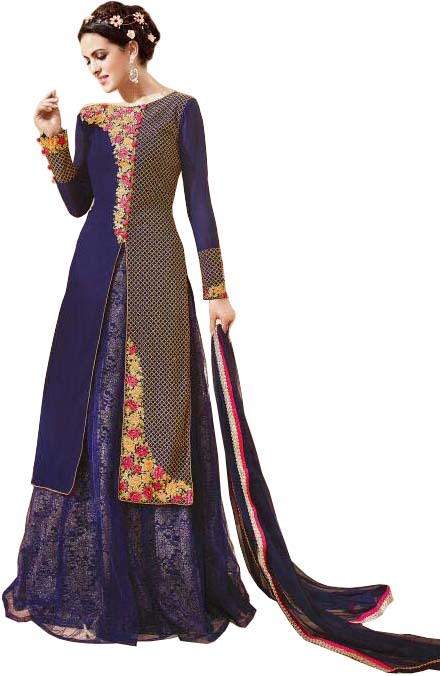 Ribbon-Blue Wedding Lehenga Suit with Embroidery in Zari and Crystals
