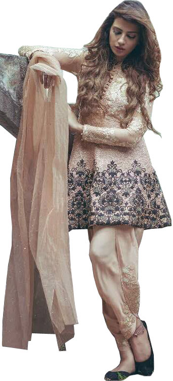 Whisper-Pink Stylish Salwar Suit with Embroidery All-Over and Sequins