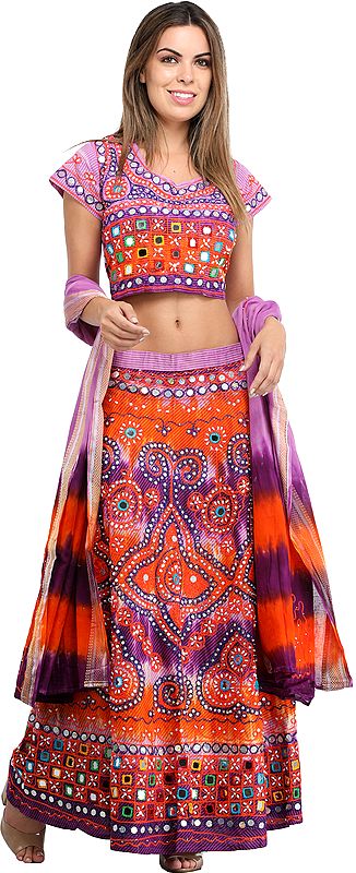 Embroidered Lehenga Choli from Jodhpur with Hand-Embroidered Beads and Mirrors